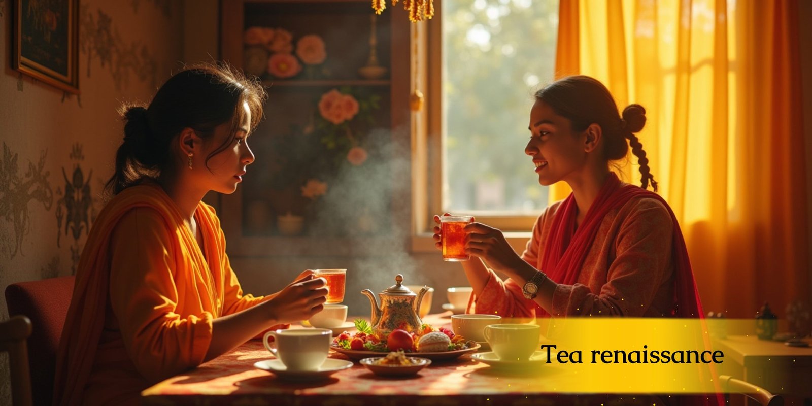 Morning ritual with a cup of Himalayan Green Tea on a wooden table